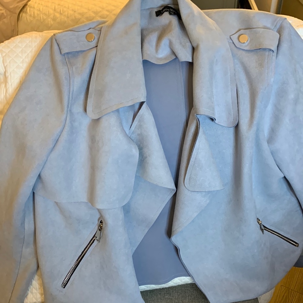 Suede light/pale blue jacket perfect for spring.